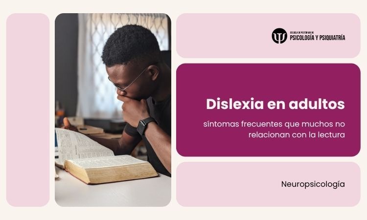 Adulto con dislexia leyendo un texto con esfuerzo en su puesto de trabajo